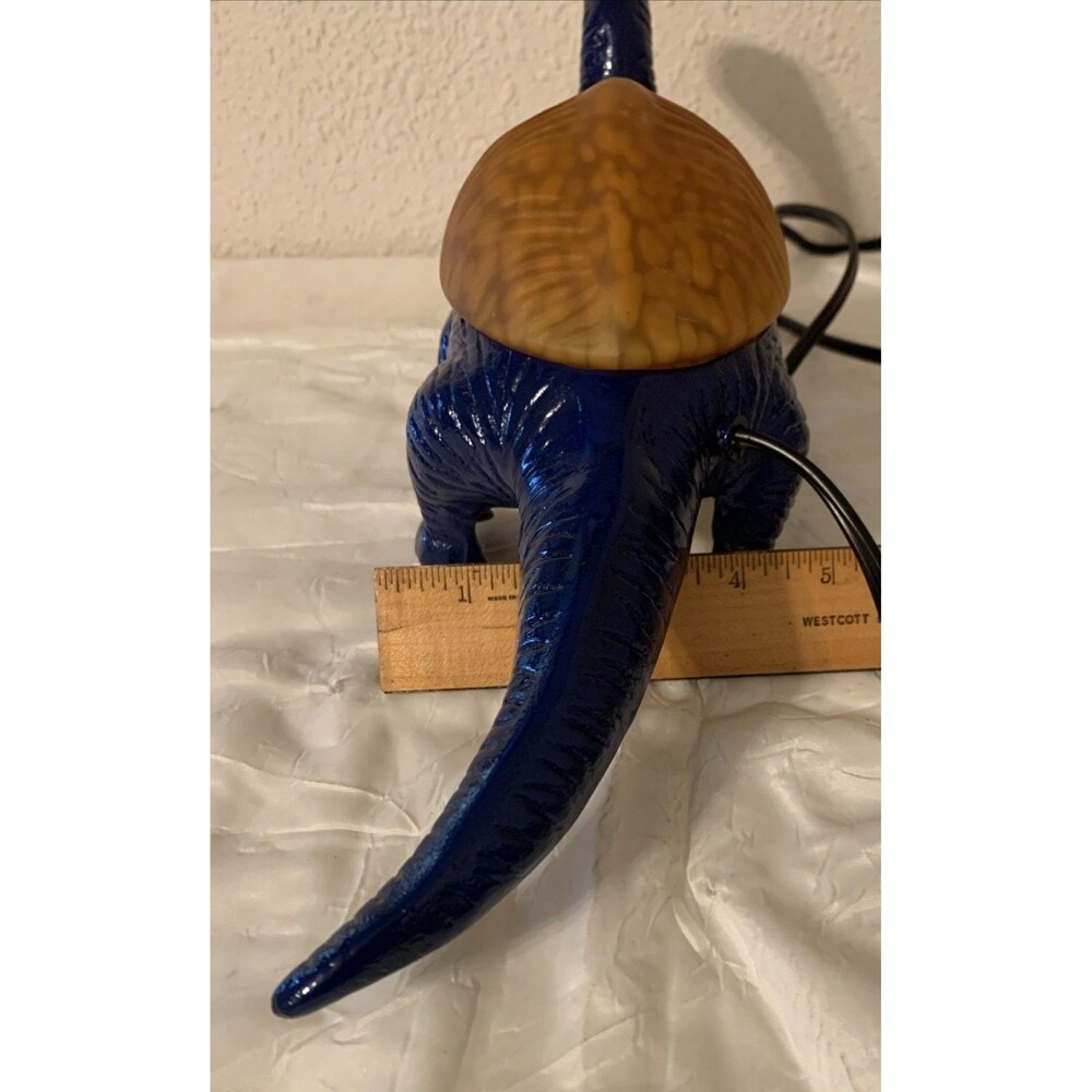Vintage Blue Dinosaur Lamp Glass Shell Cast Metal Nightlight READ - Picture 6 of 16